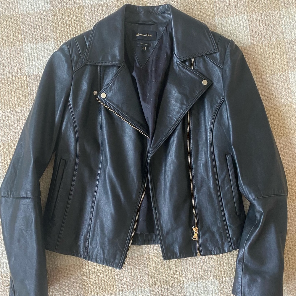 Massimo Dutti Leather Jacket Black XS